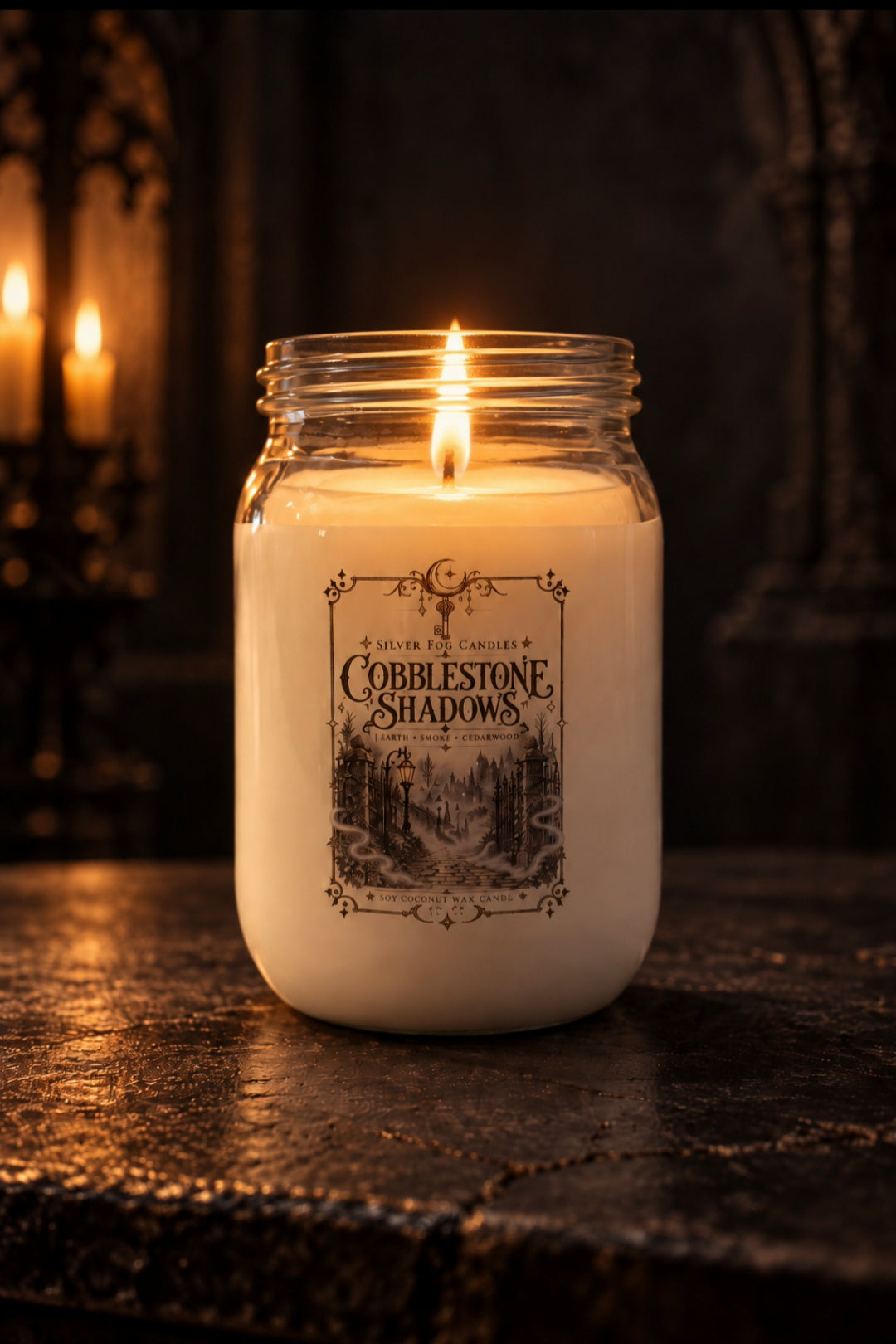 16 oz Mason Jar Candle ~ Cobblestone Shadows