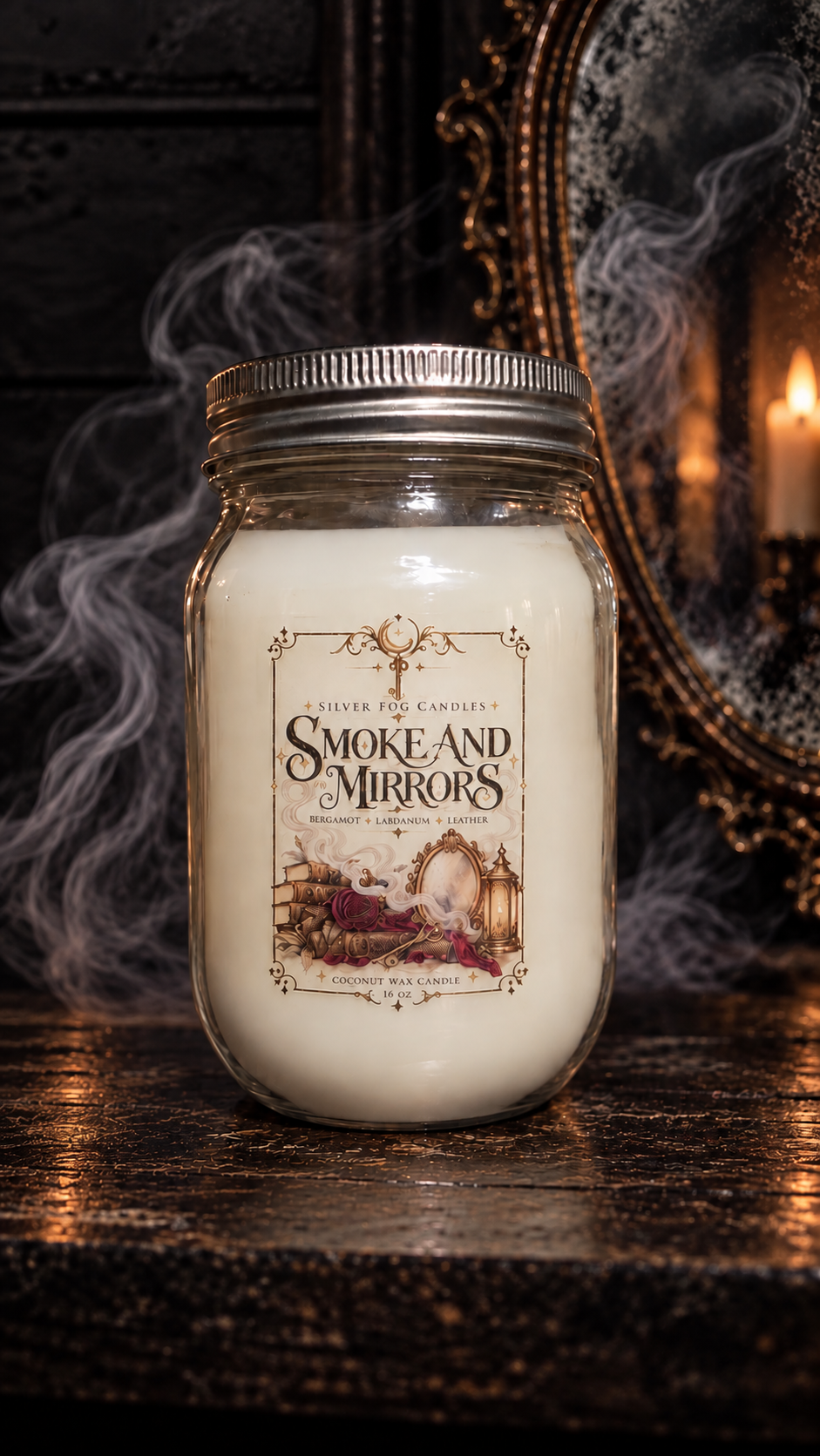 16 oz Mason Jar Candle ~ Smoke & Mirrors