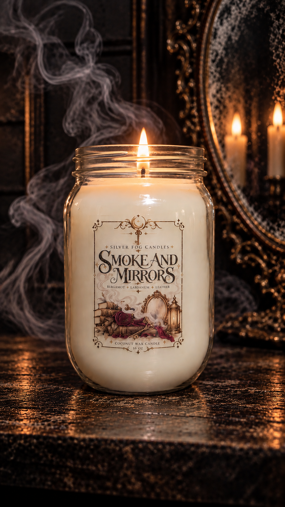 16 oz Mason Jar Candle ~ Smoke & Mirrors