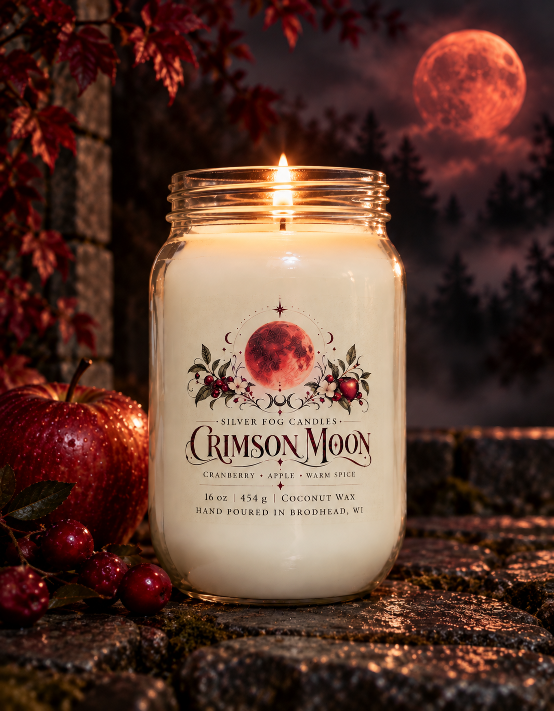 16 oz Mason Jar Candle ~ Crimson Moon
