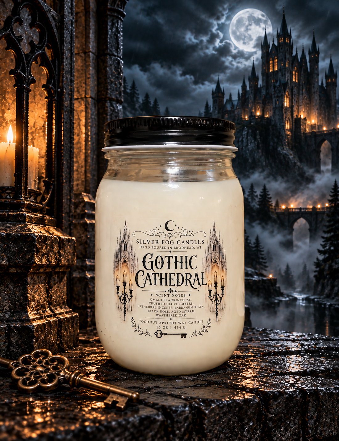16 oz Mason Jar Candle ~ Gothic Cathedral