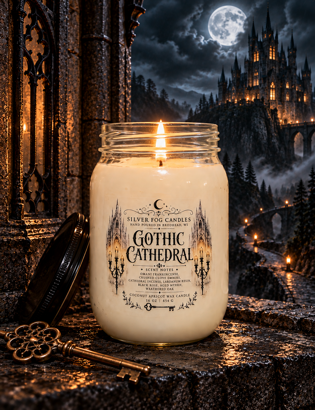 16 oz Mason Jar Candle ~ Gothic Cathedral