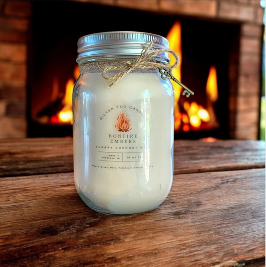 16 oz Mason Jar Candle~ Bonfire Embers