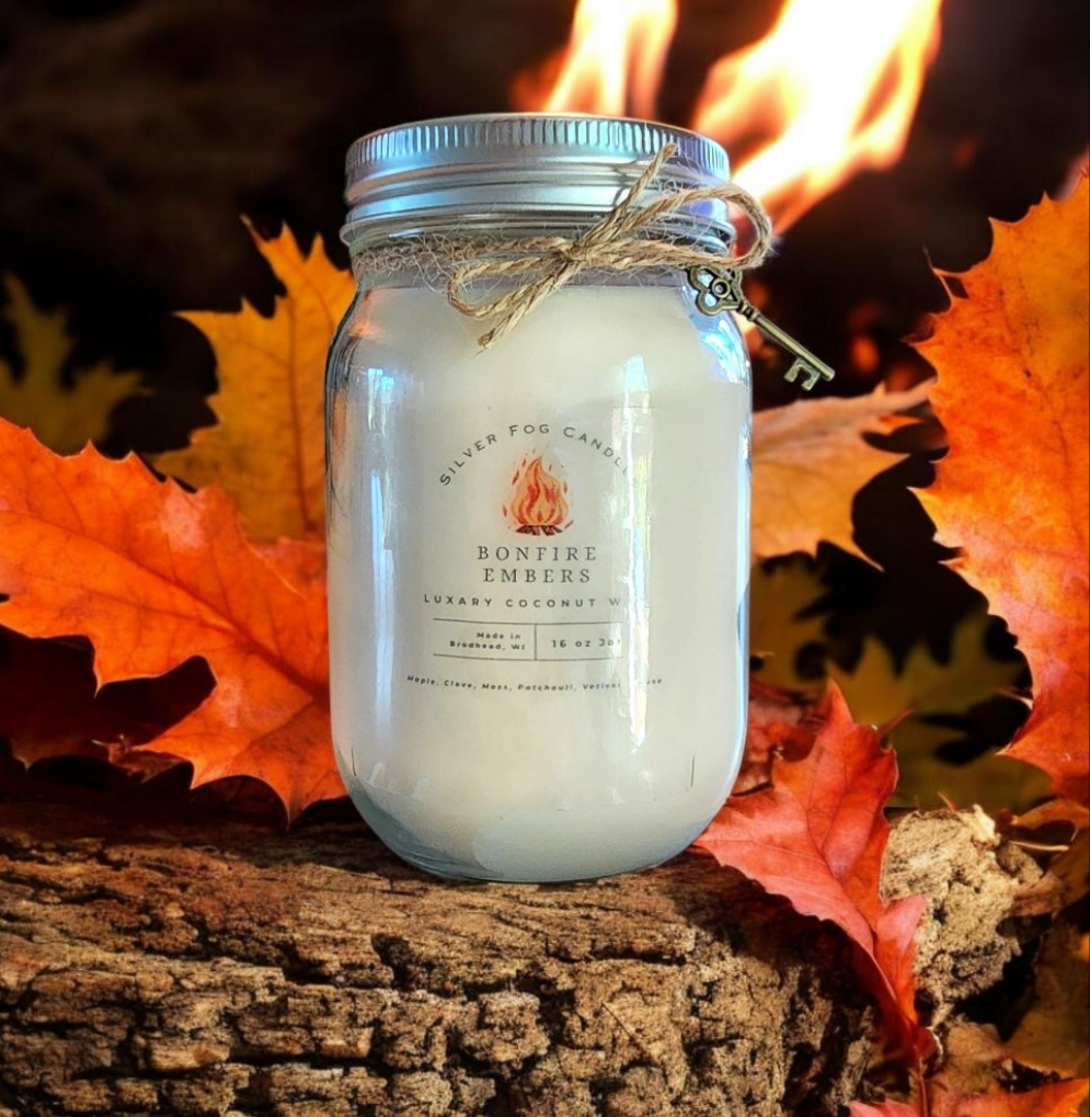 16 oz Mason Jar Candle~ Bonfire Embers