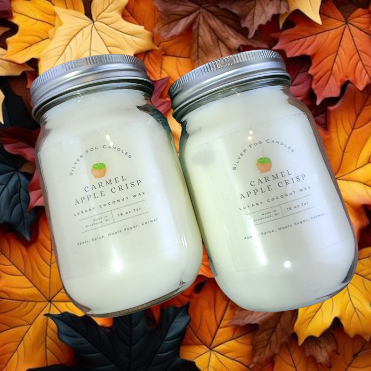 16 oz Mason Jar Candle ~ Carmel Apple Crisp